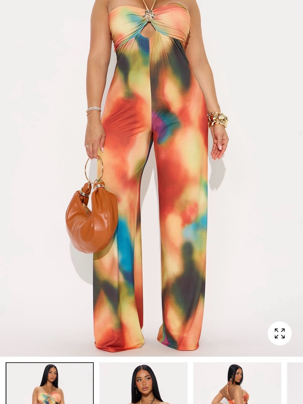 Fashion Nova Strapless Wide-Leg Jumpsuit in Multicolor Swirl